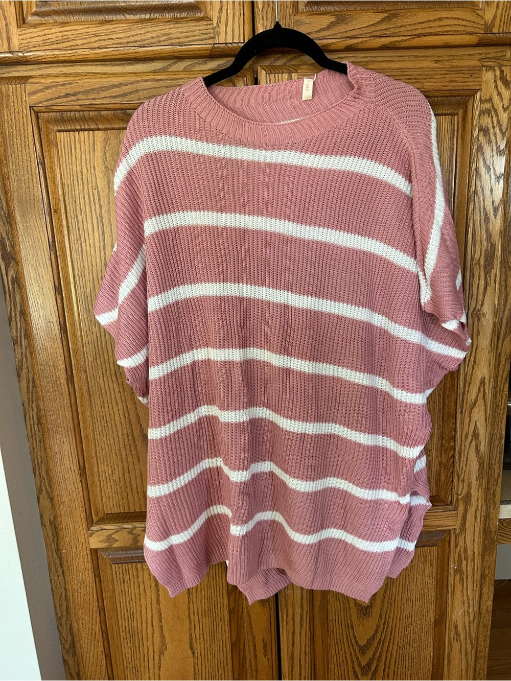 Dusty Pink Striped Short-Sleeve Knit Top